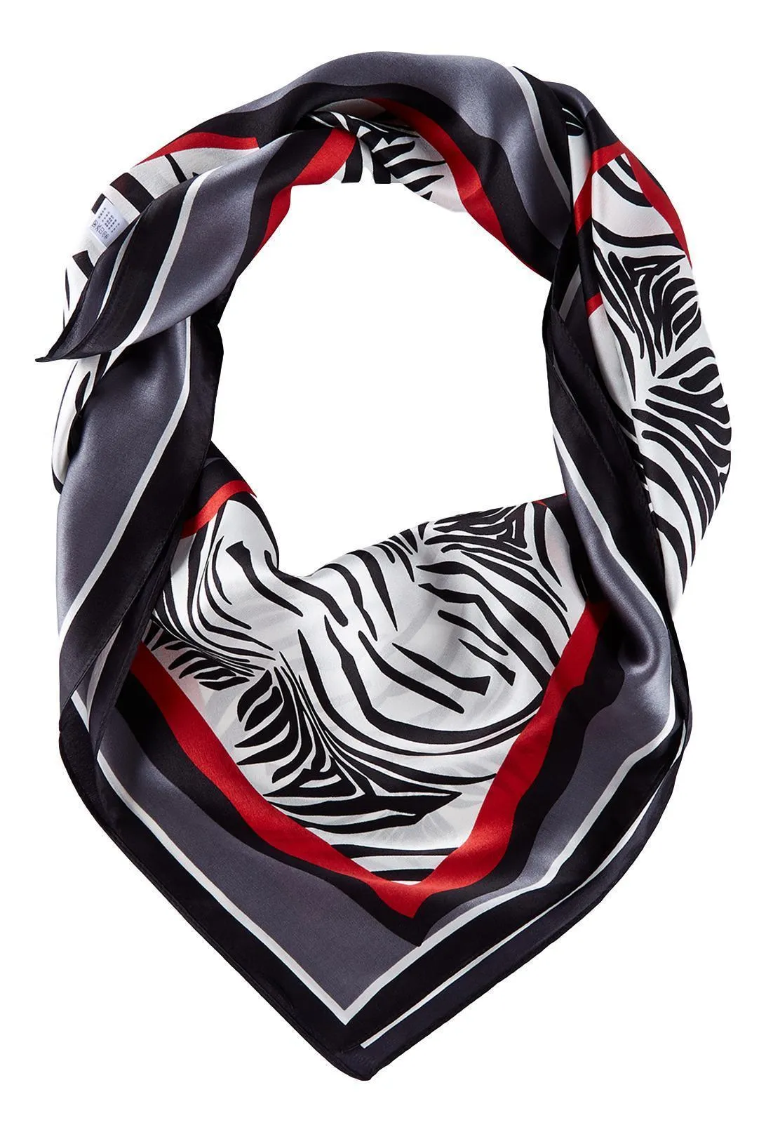 Zebra Print Black and Red Square Silk Scarf